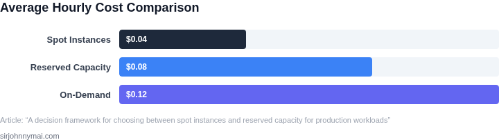 Bar chart showing average hourly cost for Spot, Reserved, and On‑Demand instances