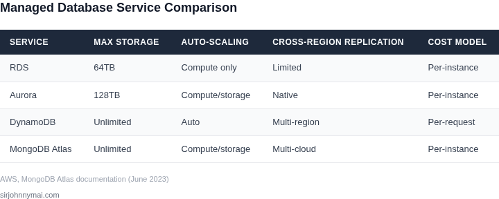 Comparison table showing RDS alternatives across key dimensions
