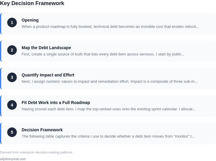 Decision framework for A PM framework for prioritizing technical debt whe