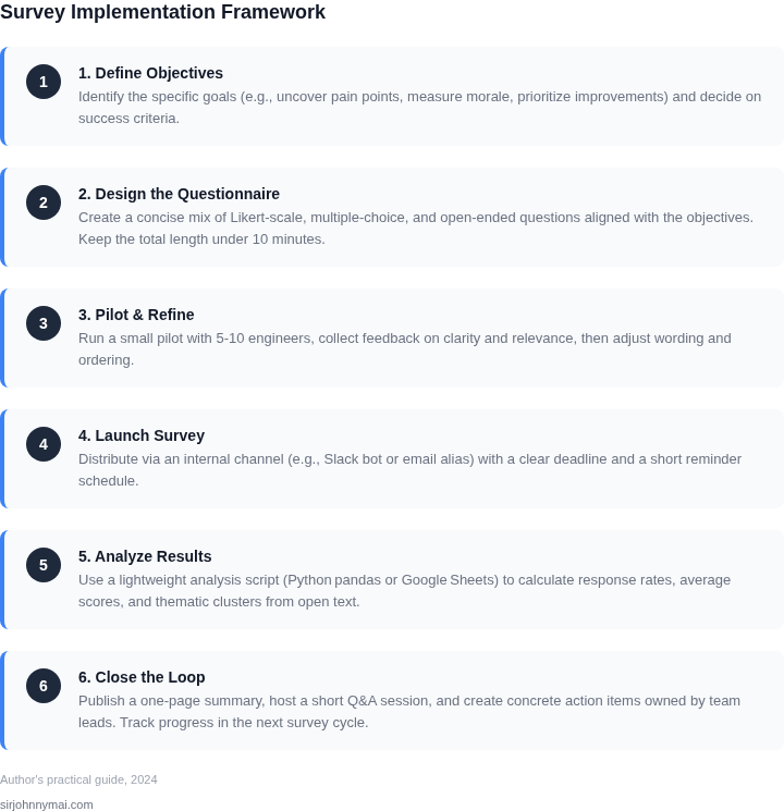 Step‑by‑step framework for running an engineering satisfaction survey without needing executive sponsorship.