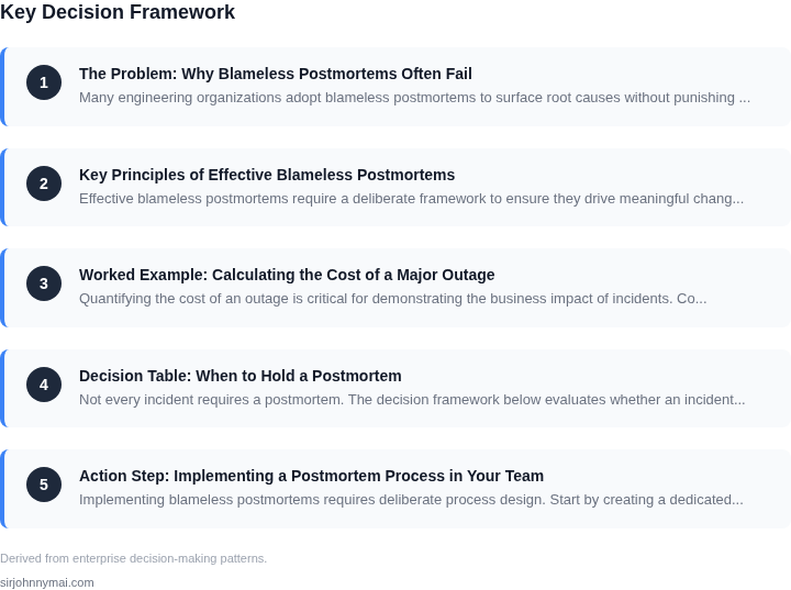 Decision framework for A practical guide to implementing blameless postmo