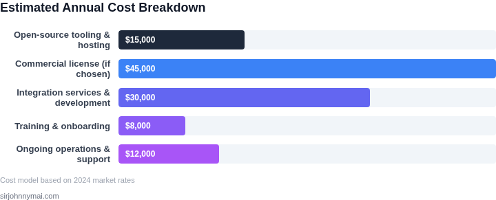 Bar chart showing estimated annual cost components for implementing data lineage in a heterogeneous environment