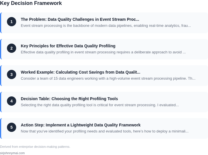 Decision framework for A practical guide to implementing data quality pro
