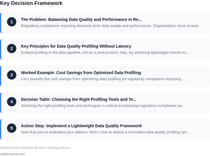 Decision framework for A practical guide to implementing data quality pro