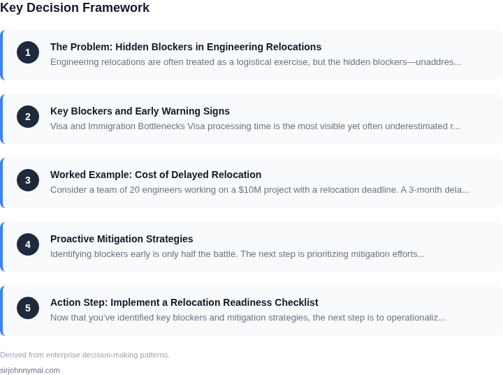 Decision framework for A practical guide to managing engineering relocati