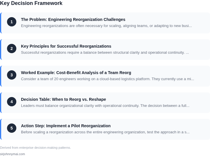 Decision framework for A practical guide to managing engineering reorgani