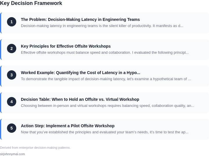 Decision framework for A practical guide to running engineering offsite w