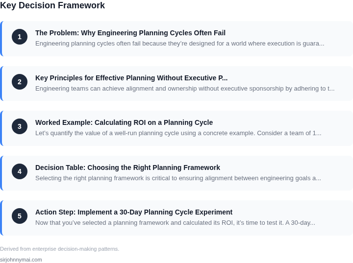 Decision framework for A practical guide to running engineering planning