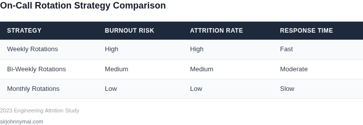 Comparison of on-call rotation strategies by effectiveness