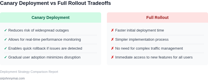 Tradeoffs between canary deployment and full rollout strategies