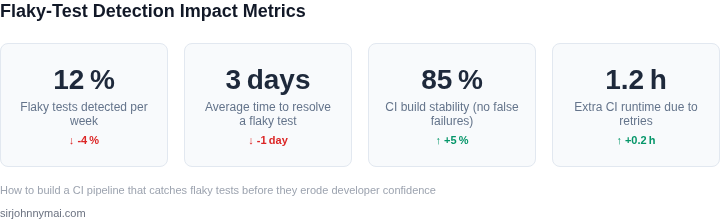 Dashboard‑style metrics showing the impact of the flaky‑test detection pipeline