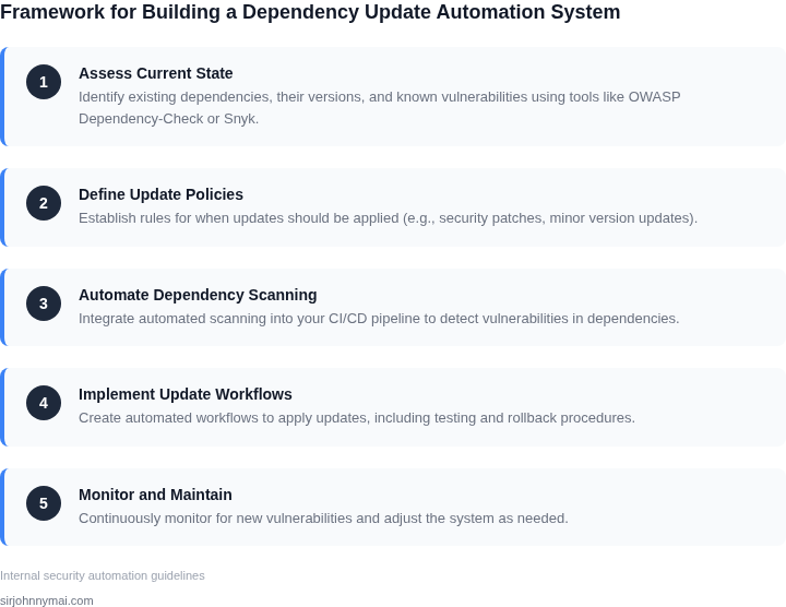 Step-by-step framework for building a dependency update automation system
