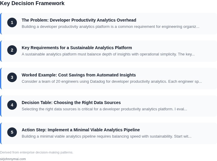 Decision framework for How to build a developer productivity analytics pl