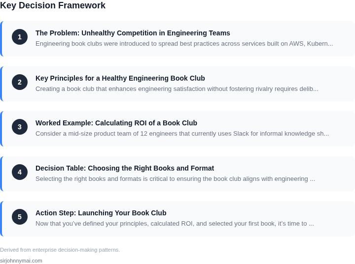 Decision framework for How to build a engineering book club that increase