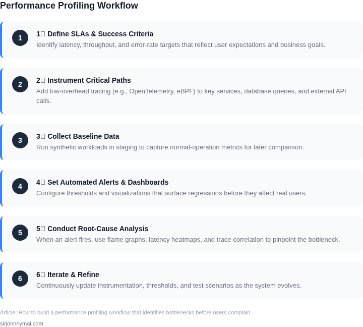Step‑by‑step framework for establishing a proactive performance profiling workflow.