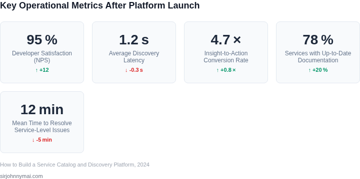Dashboard‑style snapshot of key operational metrics after launching the service catalog platform.