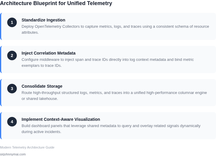 Four-step implementation framework for building a unified observability system using OpenTelemetry.