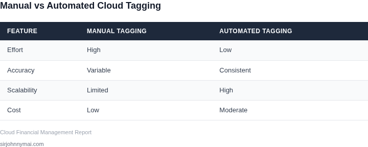Comparison of manual vs automated cloud cost tagging approaches