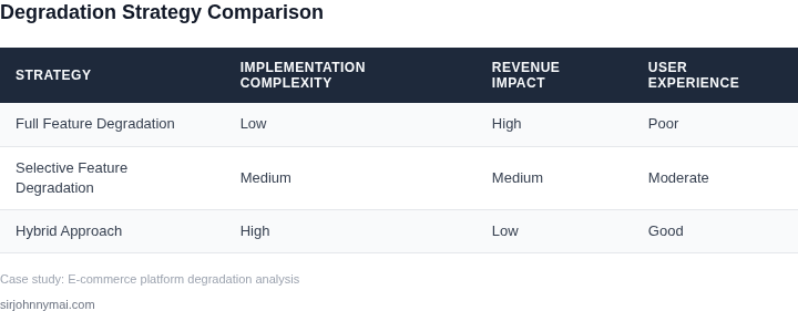 Comparison of degradation strategies for revenue-critical features
