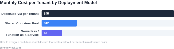 Bar chart showing monthly cost per tenant for different deployment models.