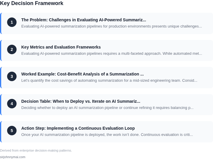 Decision framework for How to evaluate AI-powered summarization pipelines