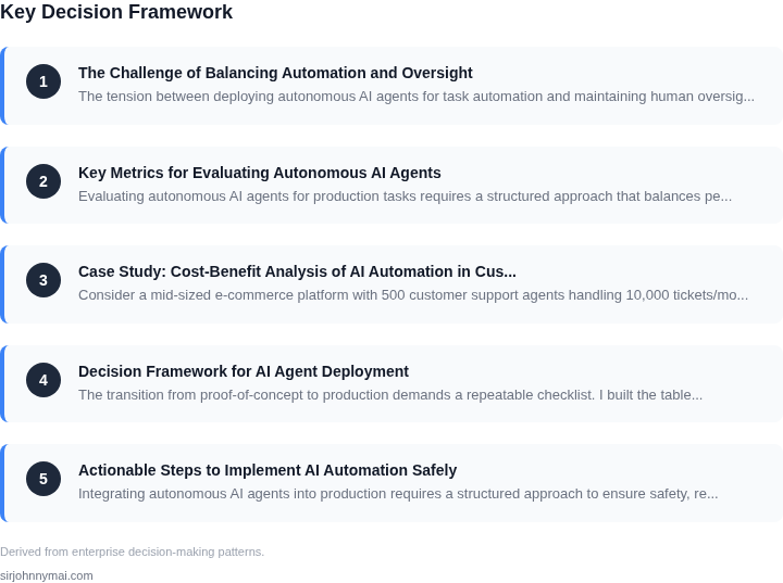 Decision framework for How to evaluate autonomous AI agents for productio