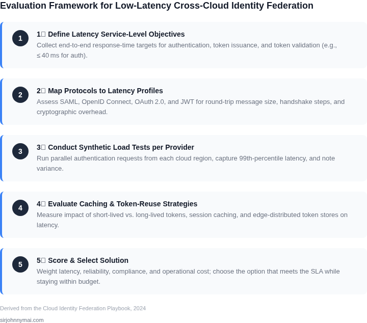 Numbered framework for evaluating cross‑cloud identity federation when strict latency is required.