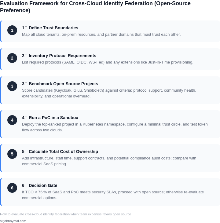 Step‑by‑step framework for evaluating cross‑cloud identity federation when the team leans toward open source.