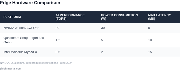 Comparison of edge computing hardware across key metrics