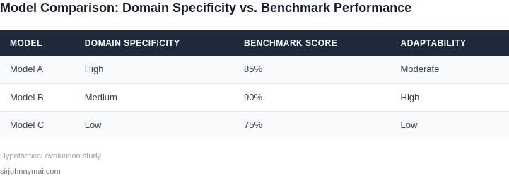 Side-by-side comparison of embedding models based on domain specificity and benchmark performance