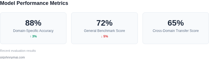 Key metrics dashboard showing model performance in different domains