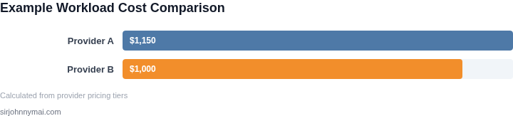 Cost breakdown for example workload across two providers