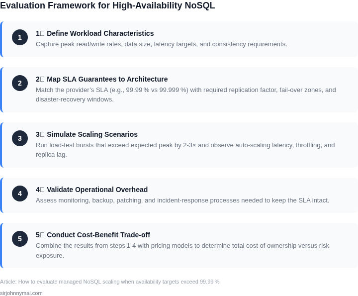 Step‑by‑step framework for assessing whether a managed NoSQL offering can meet >99.99 % availability at scale.