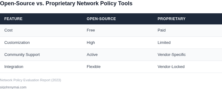 Side-by-side comparison of open-source and proprietary network policy enforcement tools