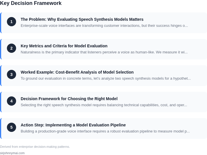 Decision framework for How to evaluate speech synthesis models for buildi
