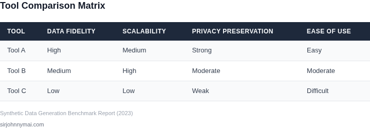 Side-by-side comparison of synthetic data generation tools based on key evaluation criteria