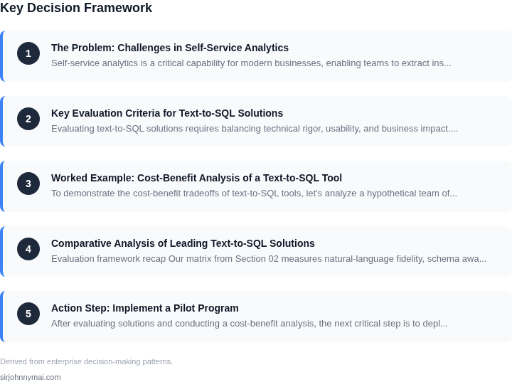 Decision framework for How to evaluate text-to-SQL solutions for enabling