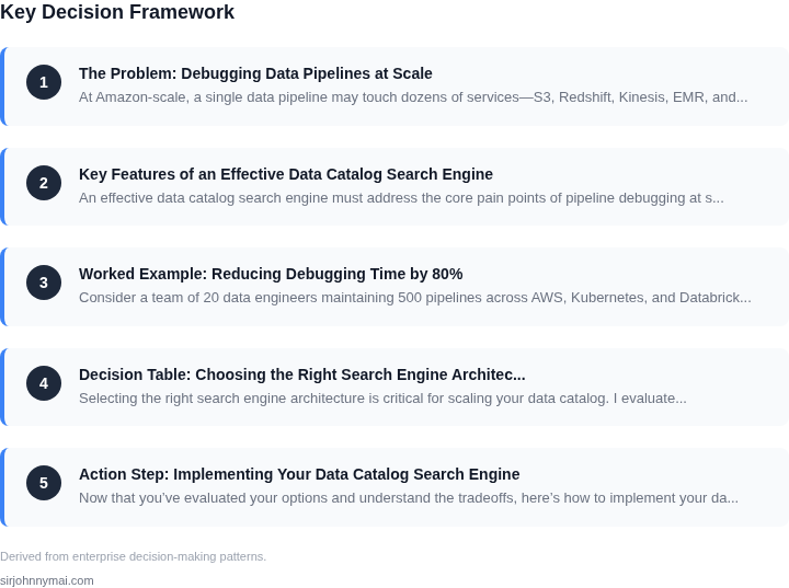 Decision framework for How to implement a data catalog search engine that