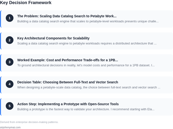Decision framework for How to implement a data catalog search engine that