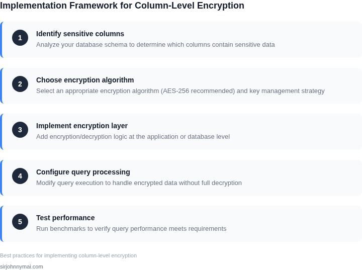 Step-by-step implementation framework for column-level encryption