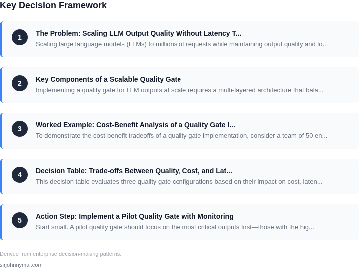 Decision framework for How to implement LLM output quality gate that scal