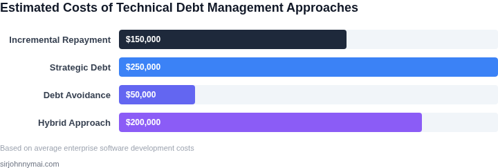 Estimated costs of different technical debt management approaches