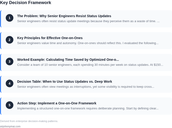 Decision framework for How to run effective one-on-ones with senior engin