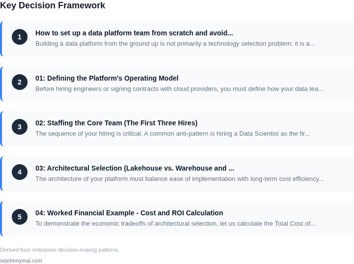 Decision framework for How to set up a data platform team from scratch an