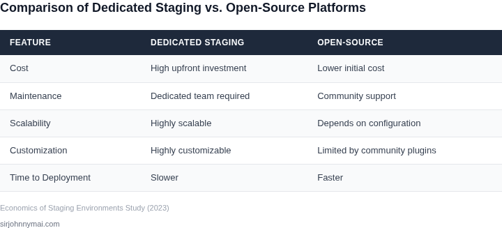 Side‑by‑side table comparing cost categories for dedicated staging environments versus open‑source streaming platforms