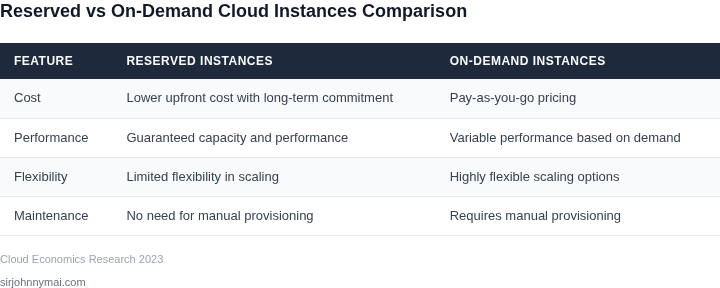 Side-by-side comparison of reserved vs on-demand cloud instances for AI workloads