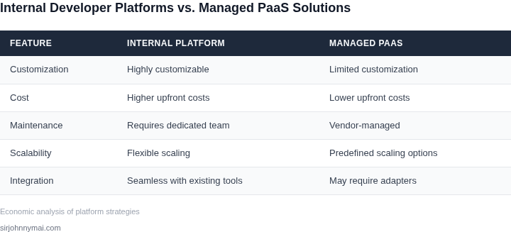 Side-by-side comparison of internal developer platforms vs. managed PaaS solutions