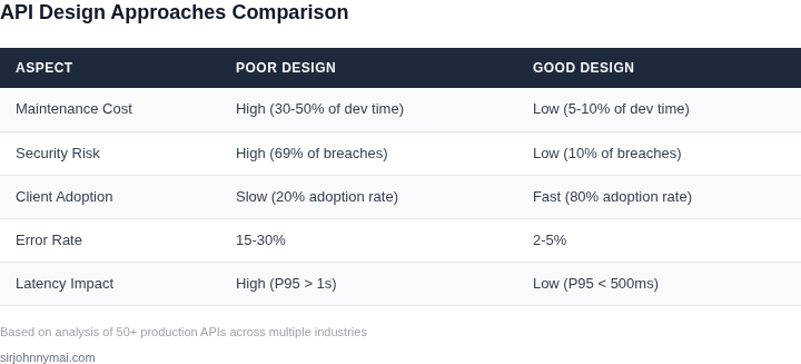 Comparison of API design approaches across key dimensions