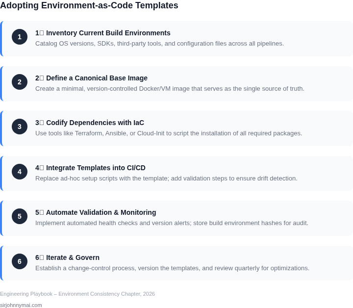 Step‑by‑step framework to adopt environment‑as‑code templates and eliminate build bottlenecks