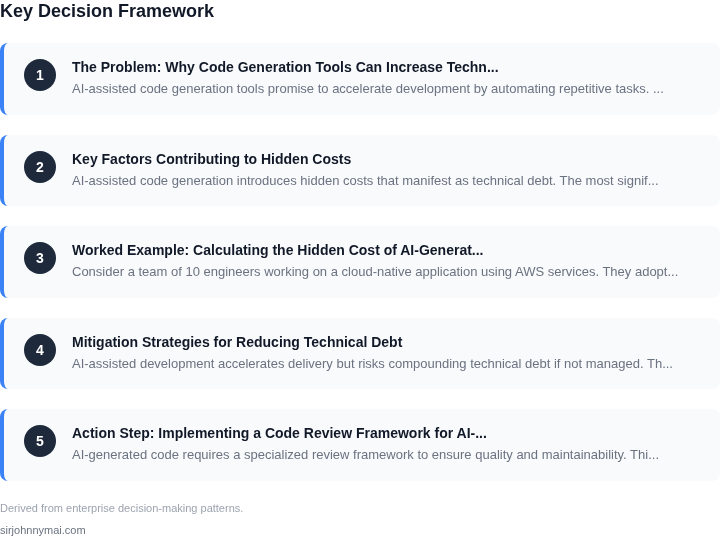 Decision framework for The hidden cost of code generation tools and when
